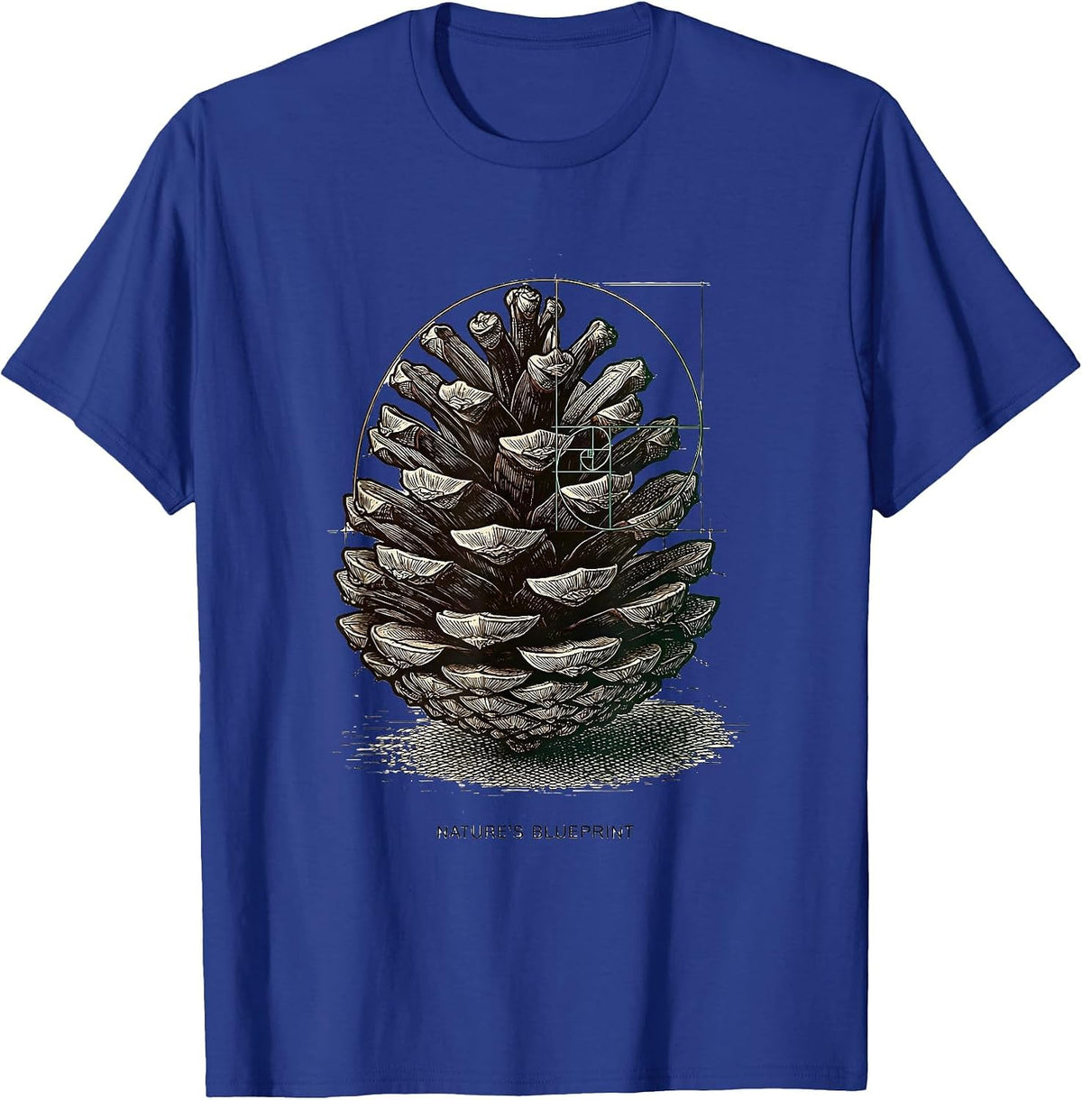 Men's Nature's Blueprint Fibonacci Spiral Sacred Geometry Math T-Shirt - Royal Blue