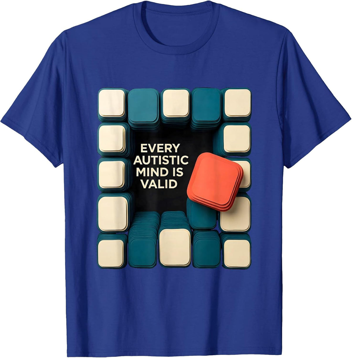 Men's Every Autistic Mind Is Valid Paper Cutout Neurodiversity T-Shirt - Royal Blue
