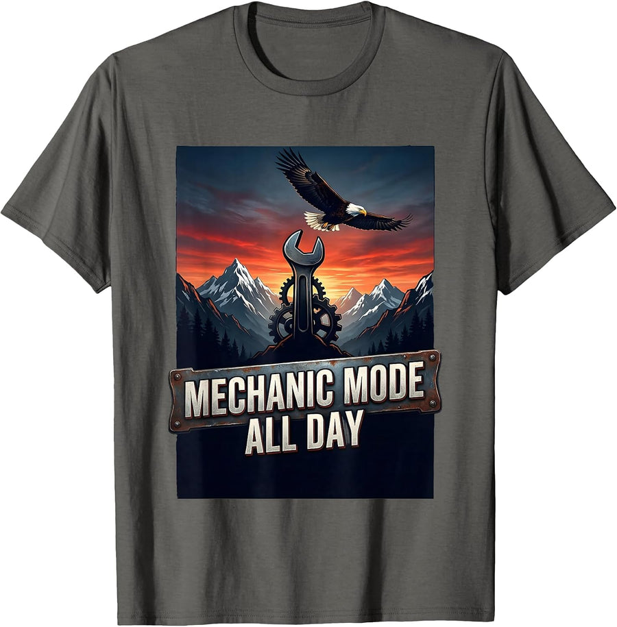 Mechanic Mode All Day Garage Life Design T-Shirt - Asphalt Grey