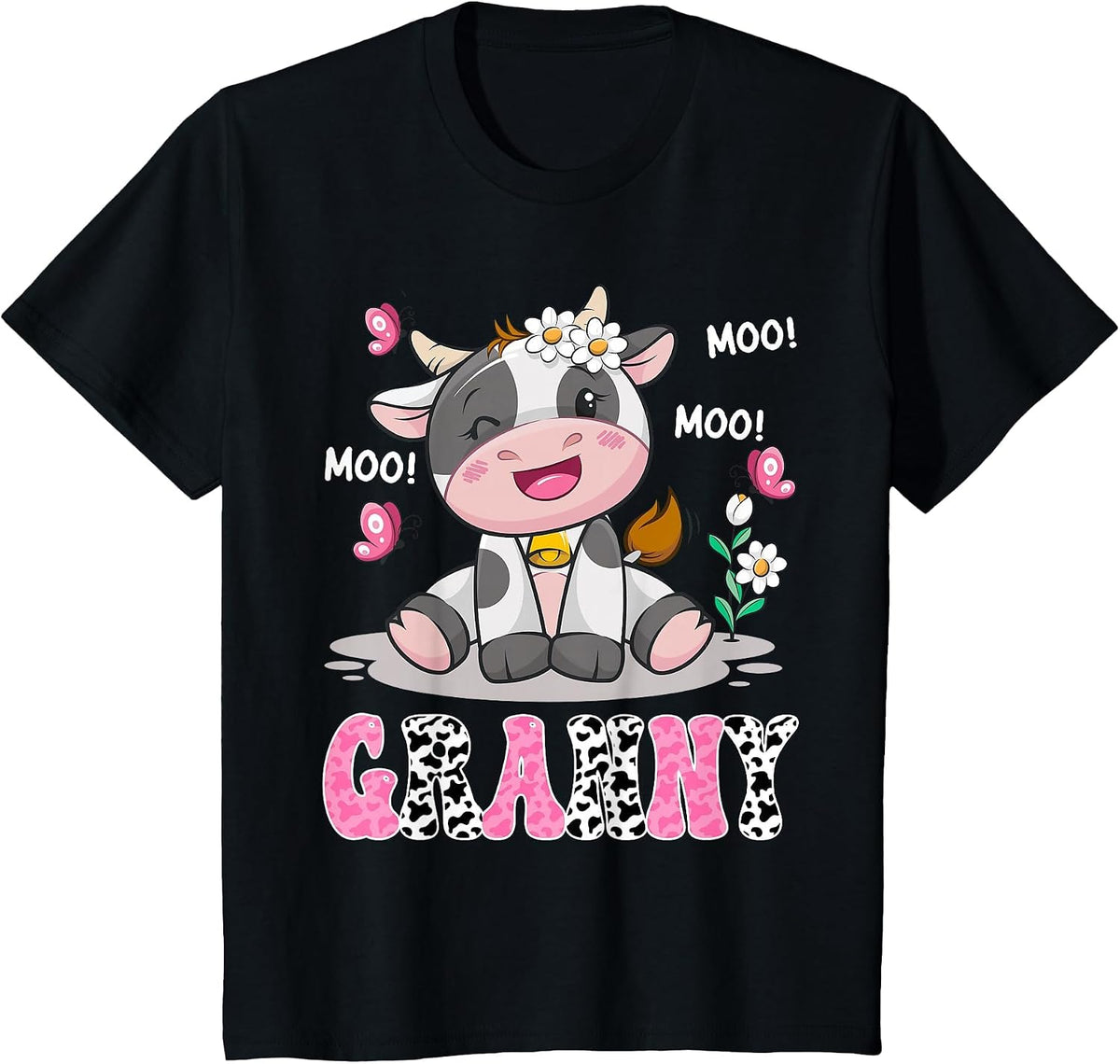 Granny Cute Cow Moo Moo Farmer Birthday Family Matching T-Shirt - Black