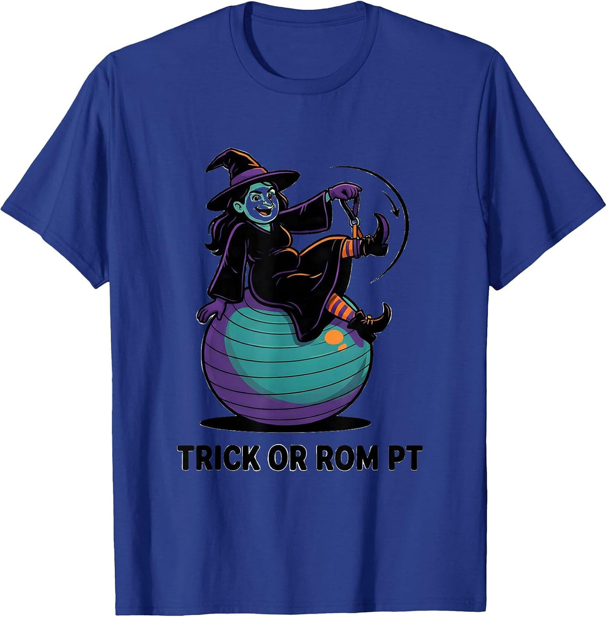 Men's Trick Or ROM PT Cartoon Physical Therapy Halloween Therapist T-Shirt - Royal Blue