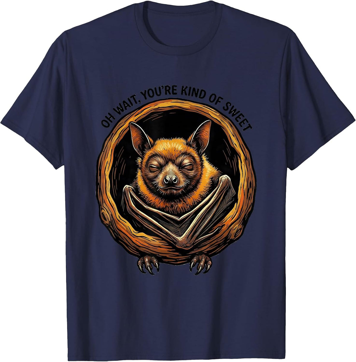 Men's Oh Wait, You're Kind Of Sweet Vintage Bat Lover Halloween T-Shirt - Navy Blue