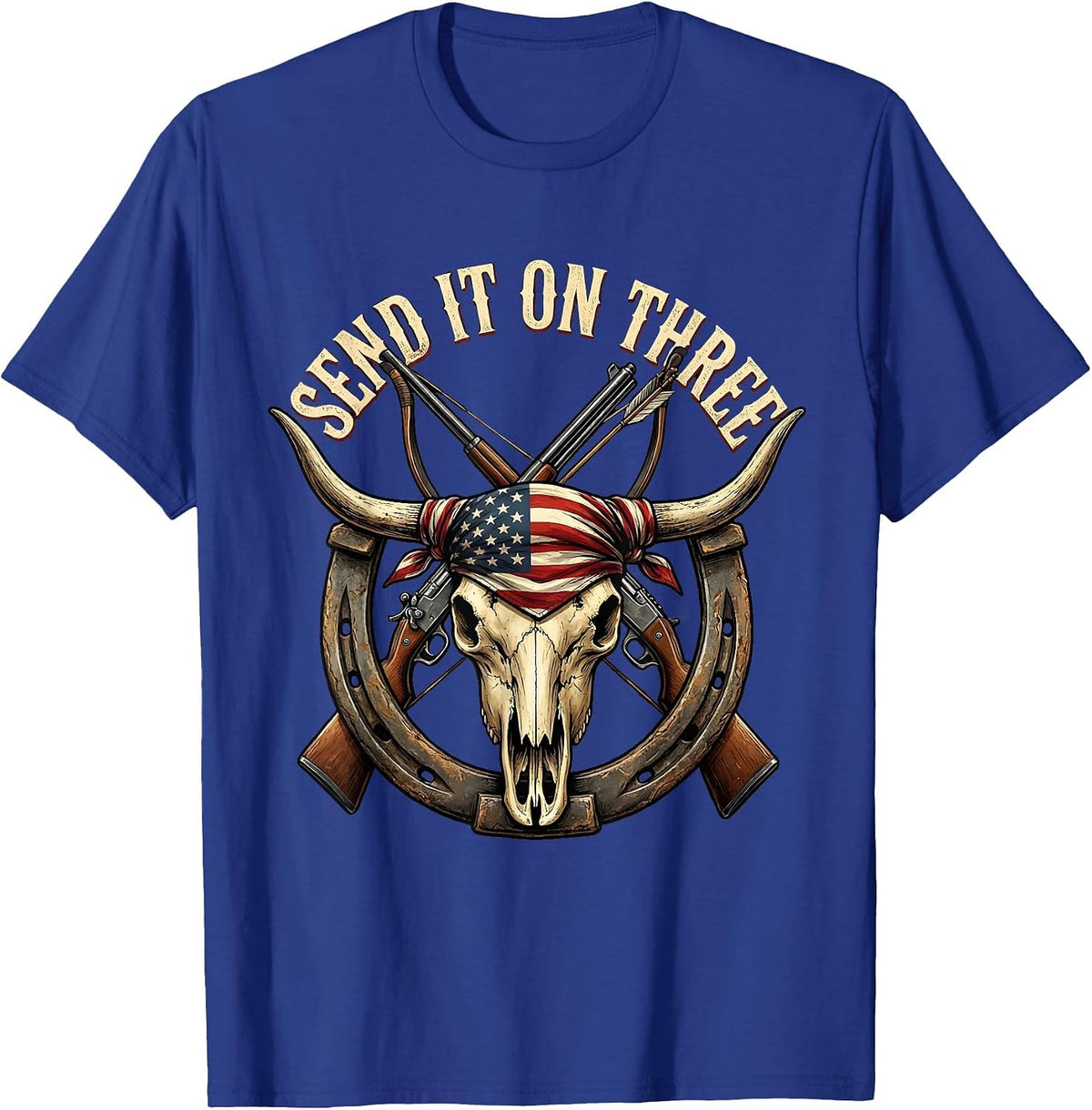 Men's Send It On Three Hunting Graphic Design T-Shirt - Royal Blue