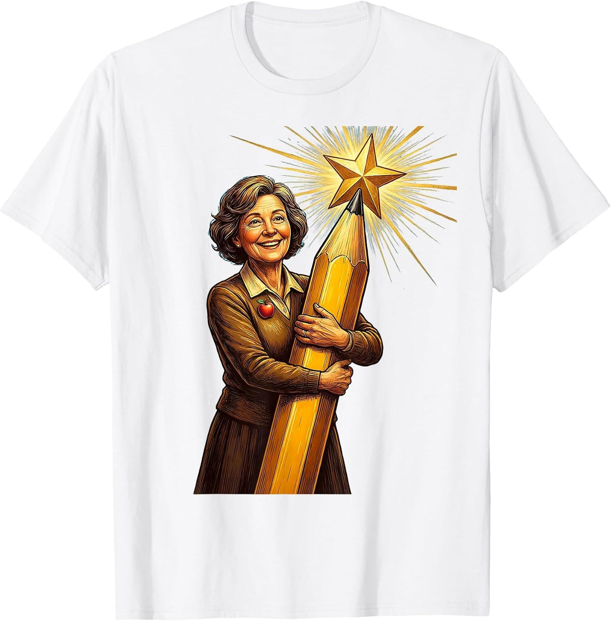 Men's SPED Teacher Holding Giant Pencil with Star T-Shirt - White