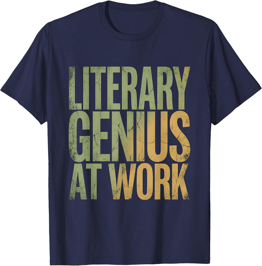 Literary Genius At Work English Teacher Design T-Shirt - Navy Blue