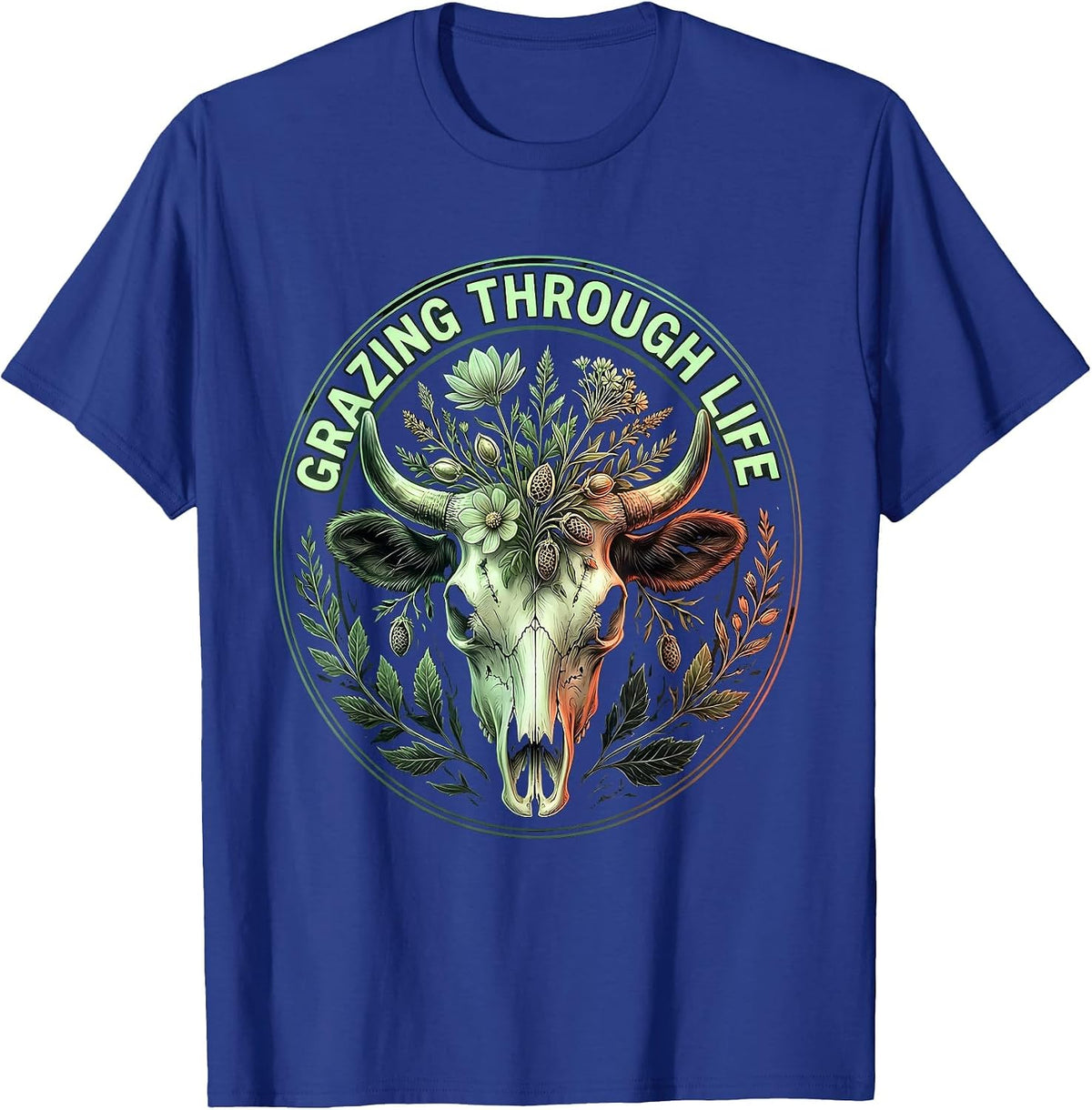 Grazing Through Life Cow Lover Design T-Shirt - Royal Blue