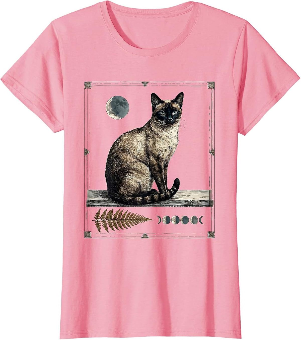 Women's Siamese Cat Moon Gazing 90s Retro Portrait T-Shirt - Pink