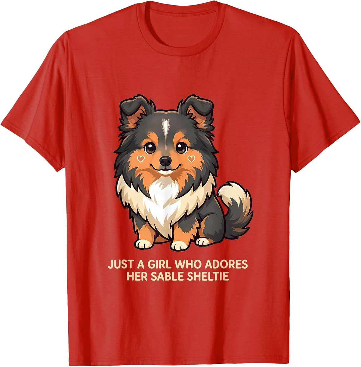Men's Just A Girl Who Adores Her Sable Sheltie Cute Kawaii T-Shirt - Red