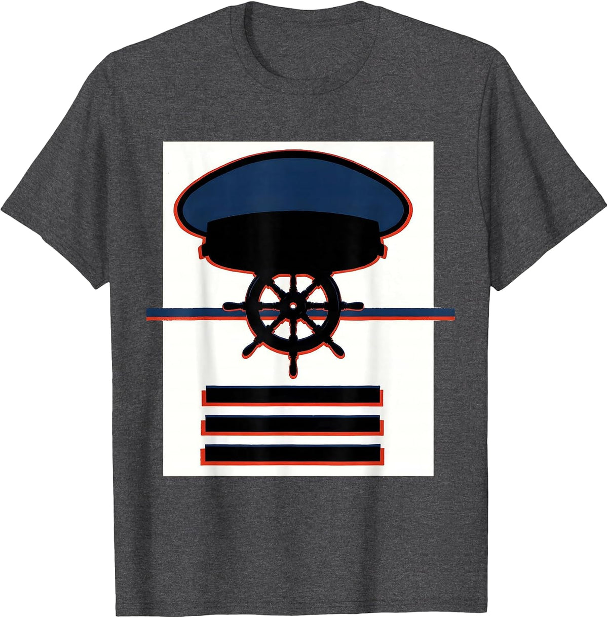 Men's Captains Cap Screenprint Humor Gift T-Shirt - Dark Heather Grey