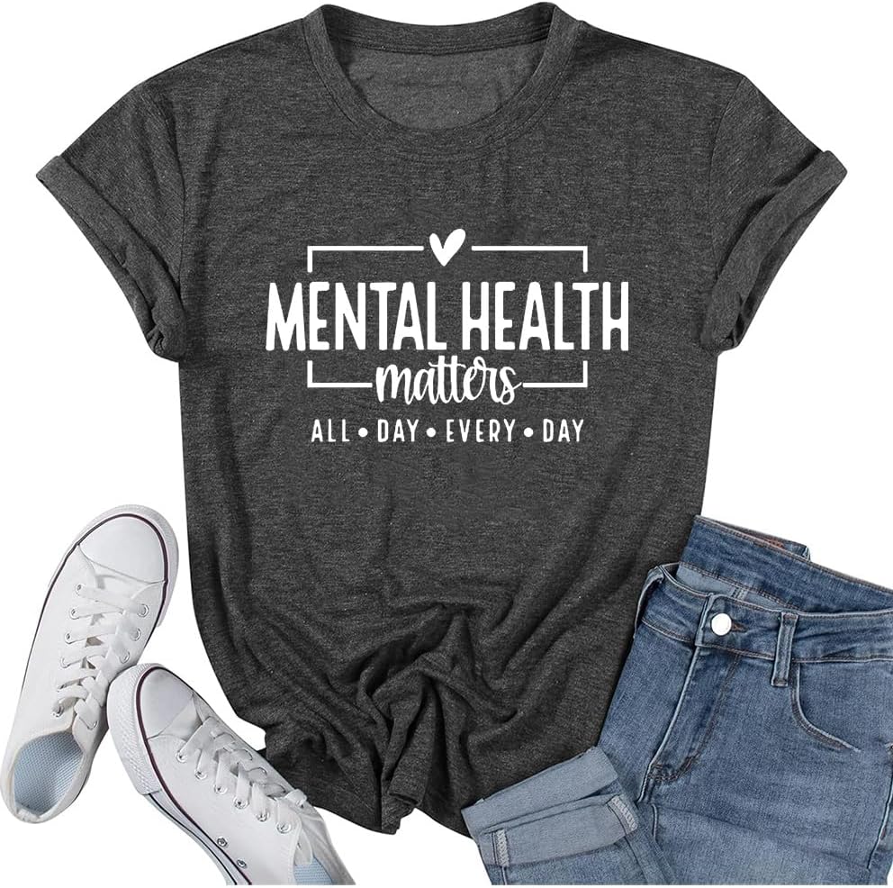 Mental Health Matters Print T-Shirt Design for Men and Women Casual Shirt - Grey