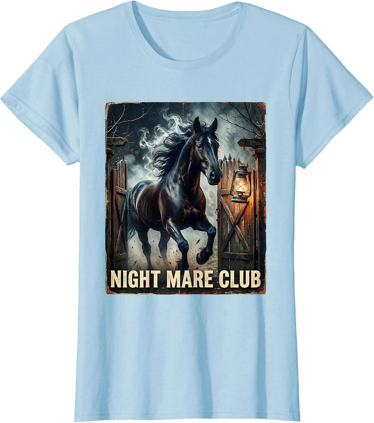 Night Mare Club Vintage Gothic Halloween Horse Lover Humor T-Shirt - Baby Blue