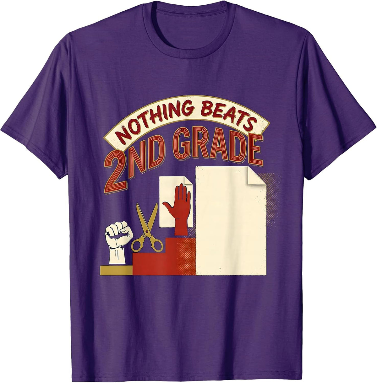 Nothing Beats 2nd Grade Back to School Rock Paper Scissors T-Shirt - Purple