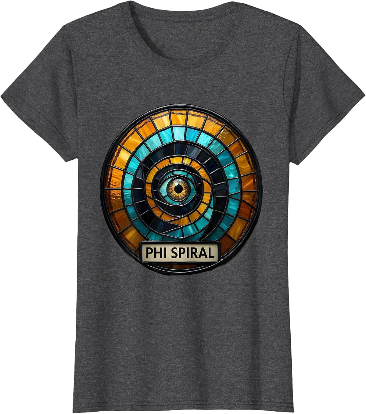 Women's Phi Spiral Stained Glass Sacred Geometry Math Enthusiast Art T-Shirt - Dark Heather Grey
