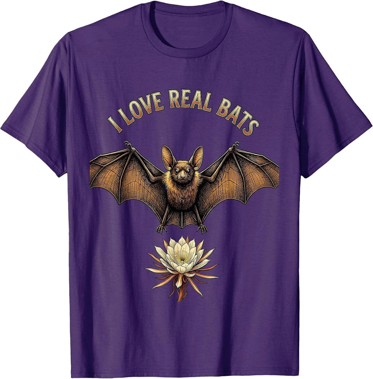 I Love Real Bats Vintage Bat Lover Halloween Nature T-Shirt - Purple