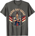 Labor Day Squad Patriotic Woman Messy Bun Labor Day Gift T-Shirt - Asphalt Grey