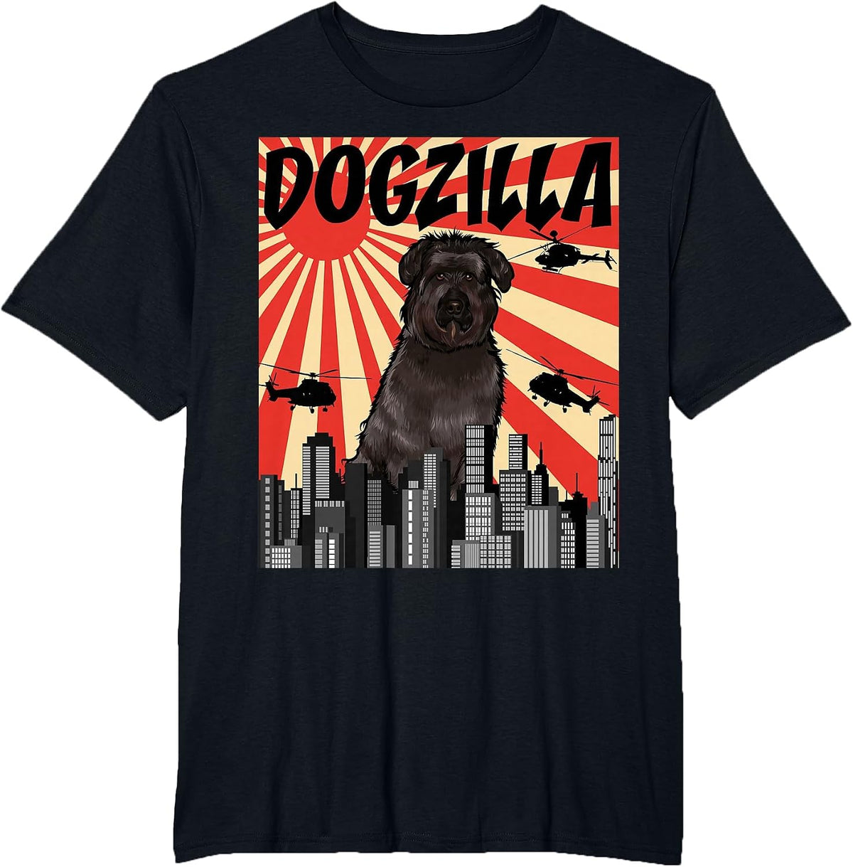 Funny Retro Japanese Dogzilla Bouvier des Flandres T-Shirt - Black