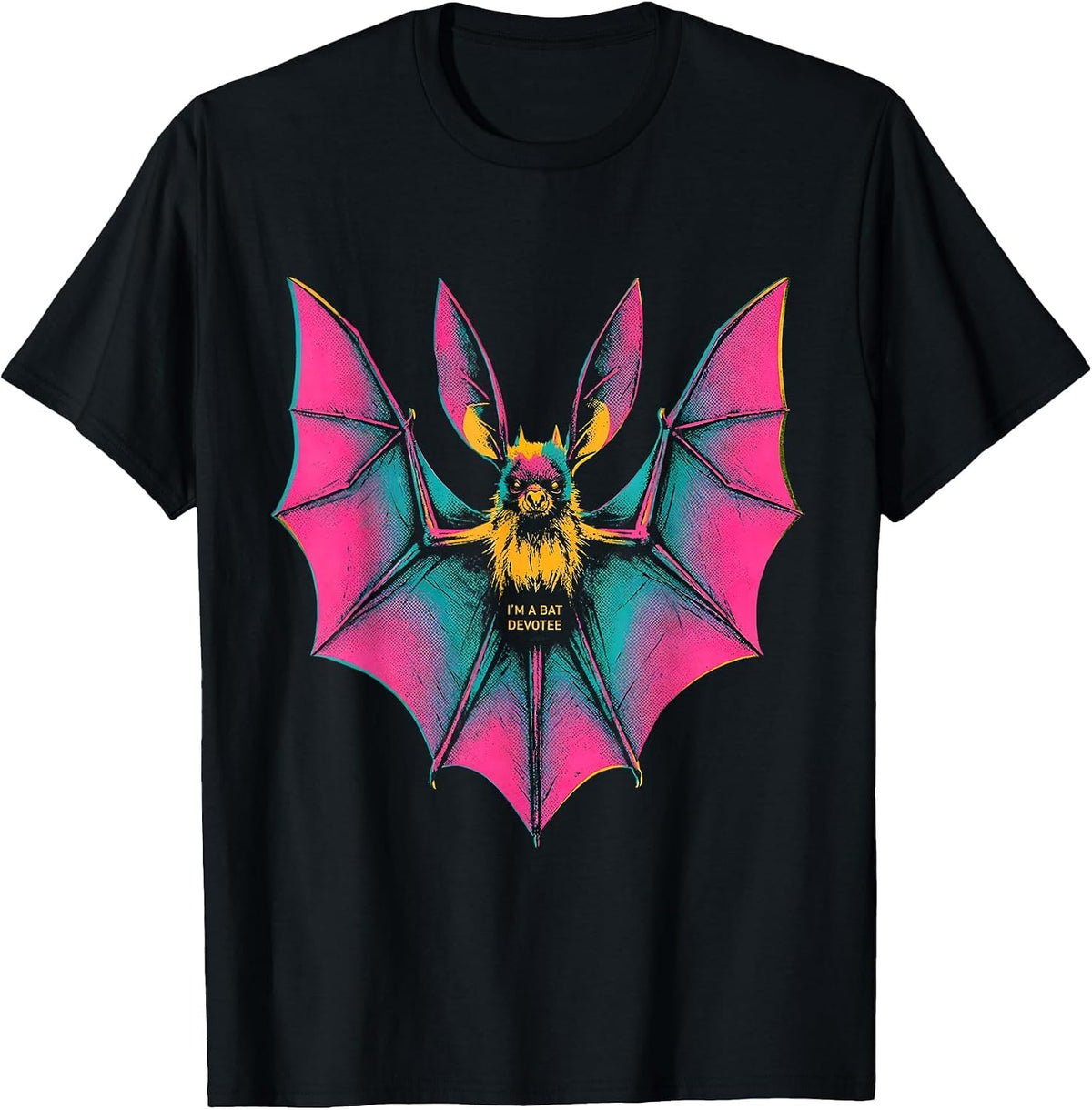 Men's I'm A Bat Devotee Risograph Bat Lover Wildlife Conservation T-Shirt - Black