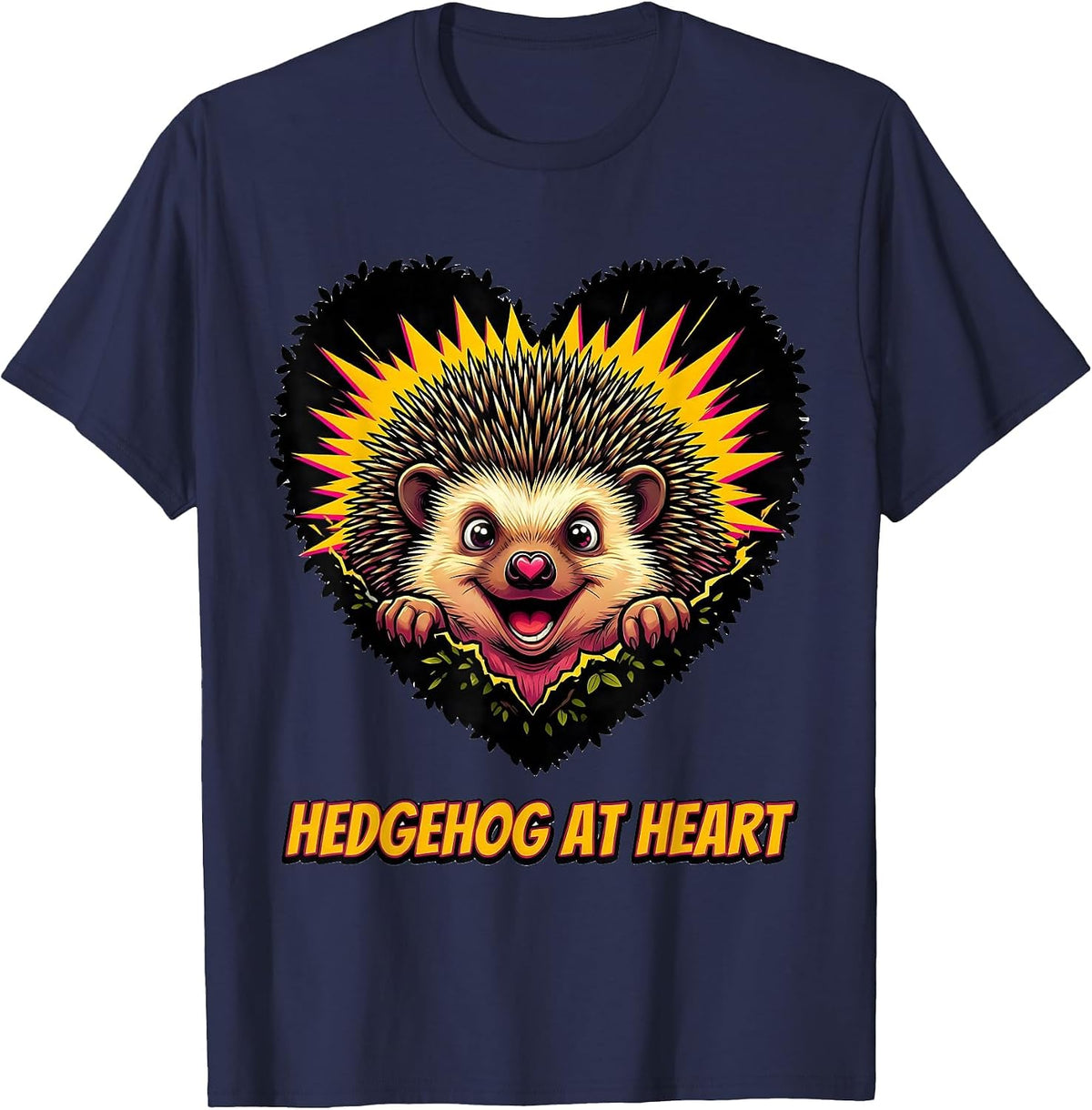 Hedgehog At Heart Cute Hedgehog Lover Pop Art Novelty T-Shirt - Navy Blue