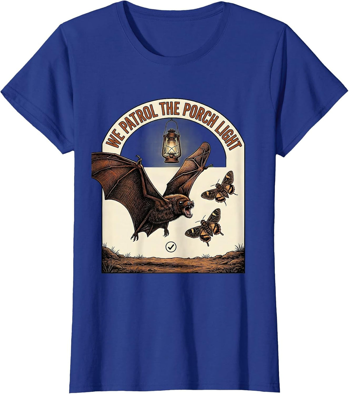 Women's We Patrol The Porch Light Vintage Bat Lover Halloween T-Shirt - Royal Blue