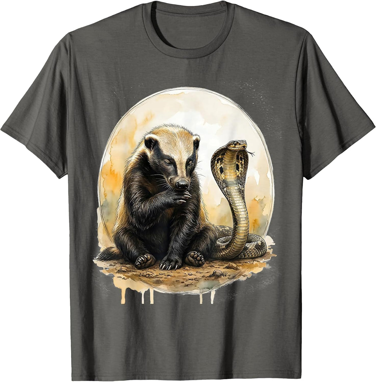 Honey Badger Watercolor Animal Lover Humor T-Shirt - Asphalt Grey