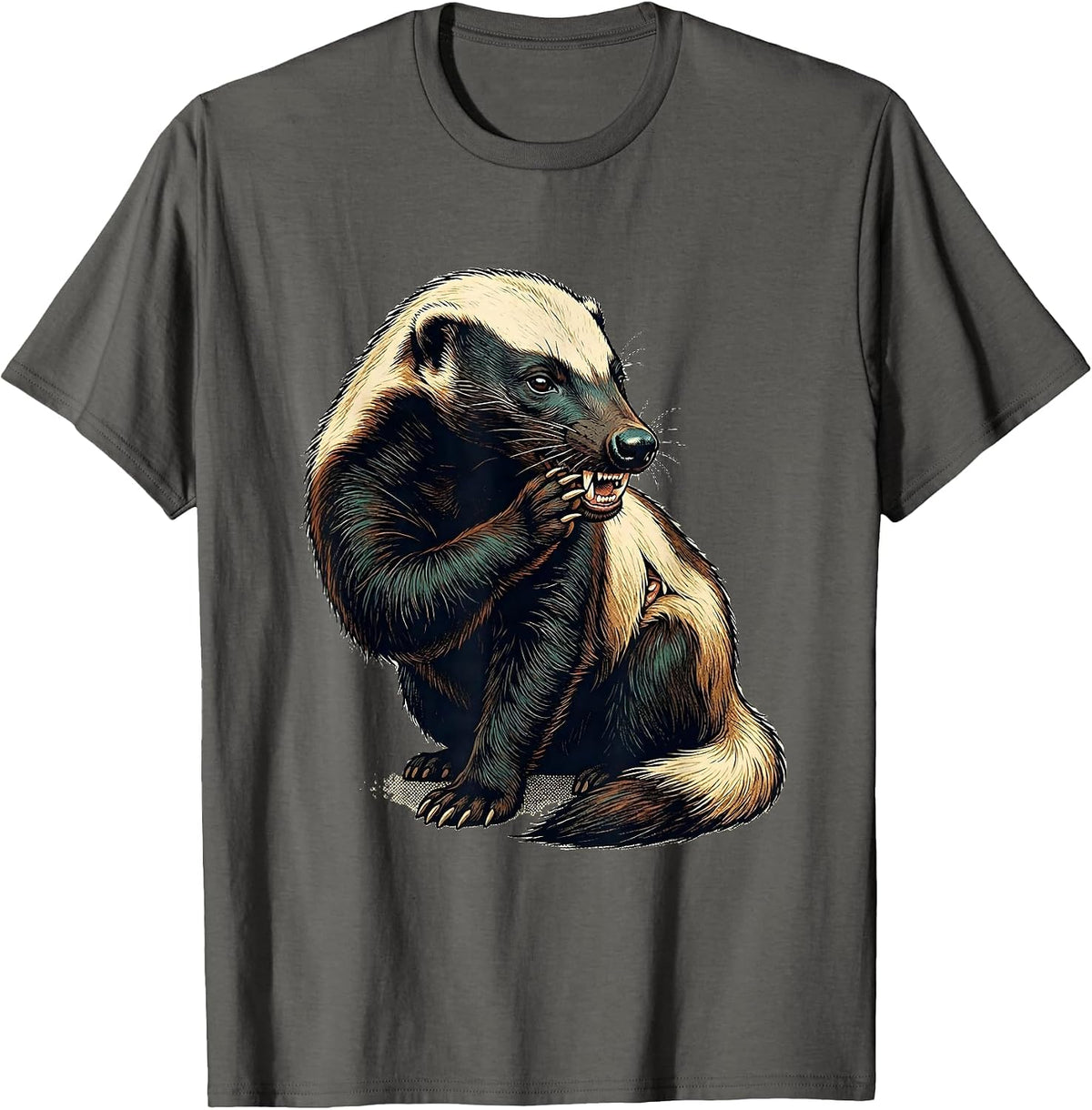 Men's Honey Badger Vintage Retro Funny Wildlife Humor T-Shirt - Asphalt Grey