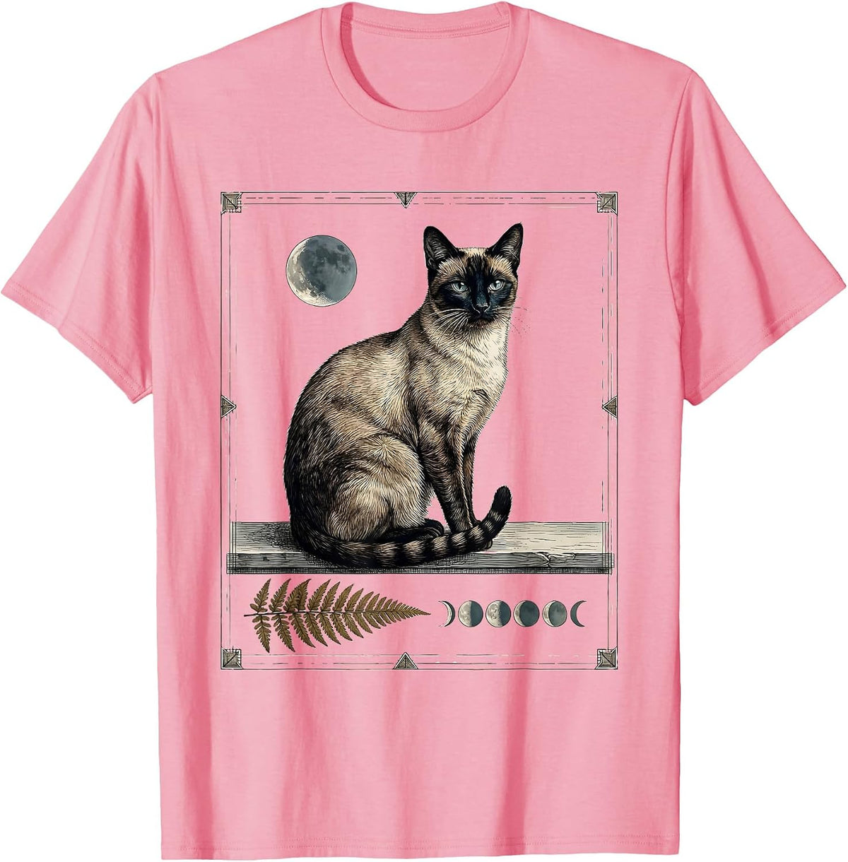 Men's Siamese Cat Moon Gazing 90s Retro Portrait T-Shirt - Pink