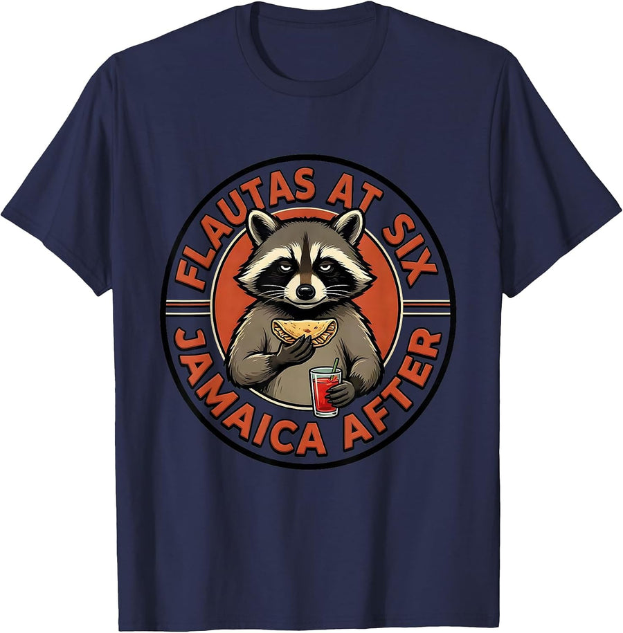 Flautas At Six Jamaica After Funny Cinco De Mayo Party Pun T-Shirt - Navy Blue