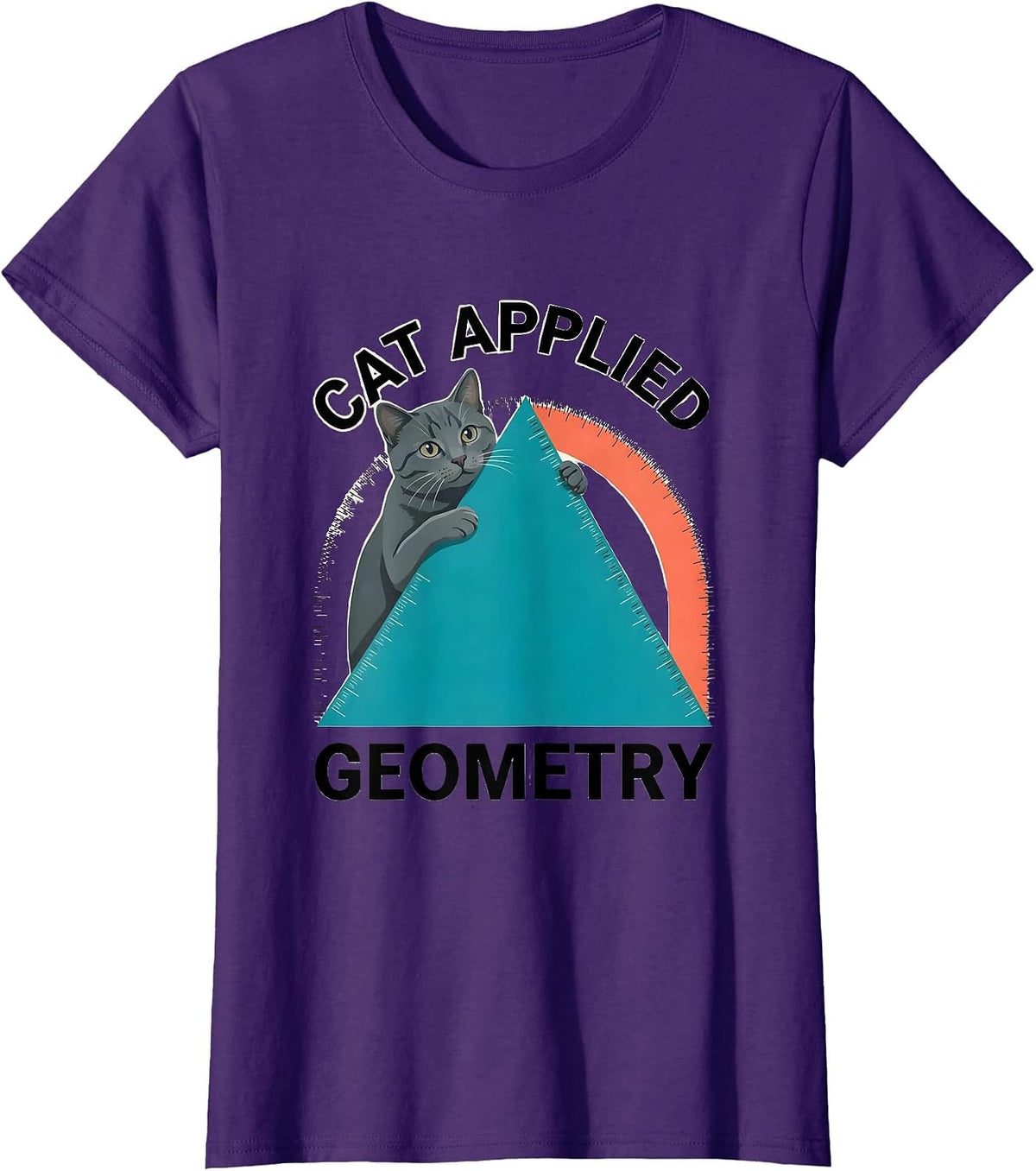 Women's Cat Applied Geometry Funny Cat Math Science Teacher Student T-Shirt - Purple