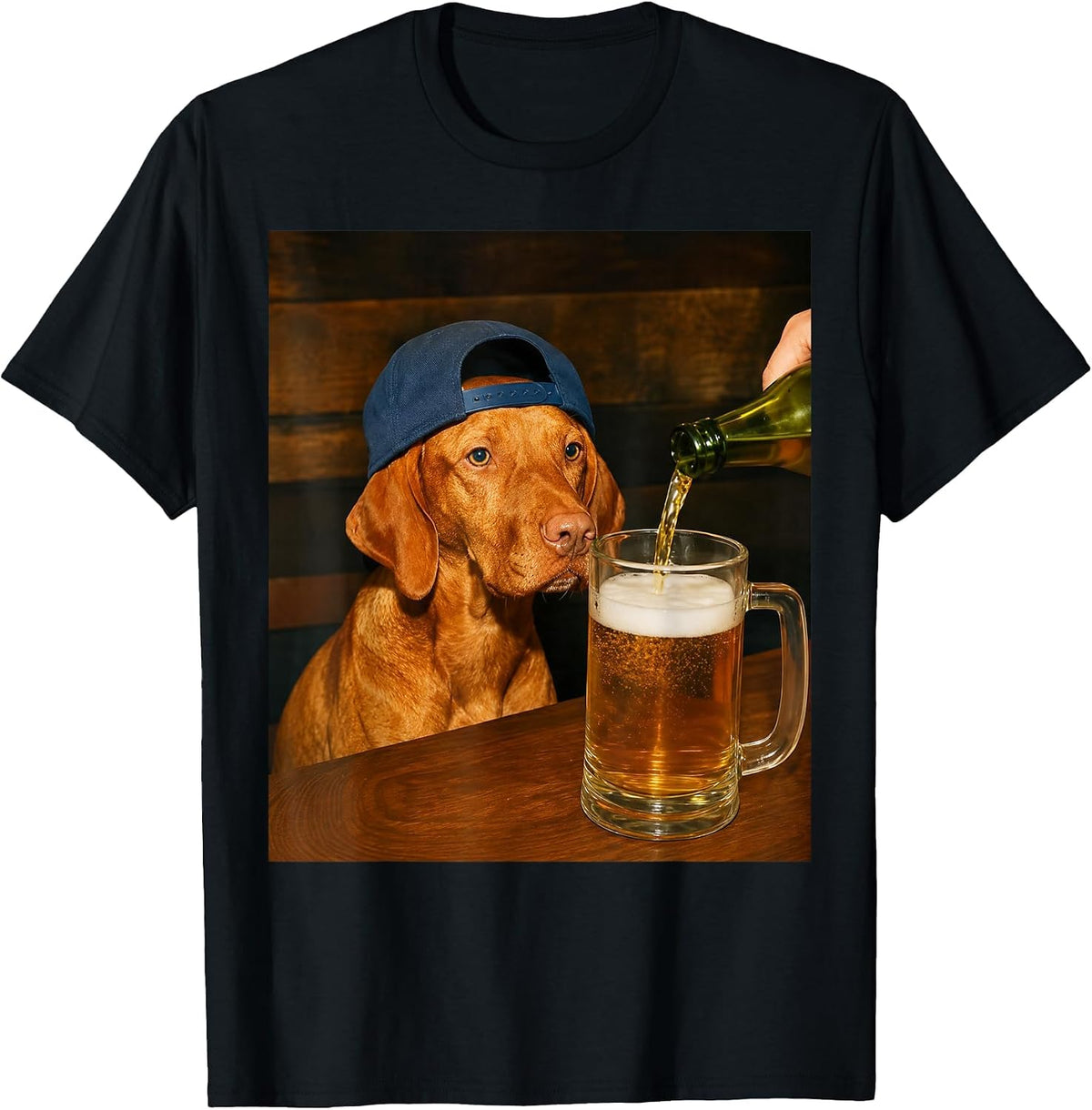 Funny Vizsla Drinking Beer Dog Meme Humor Graphic T-Shirt - Black