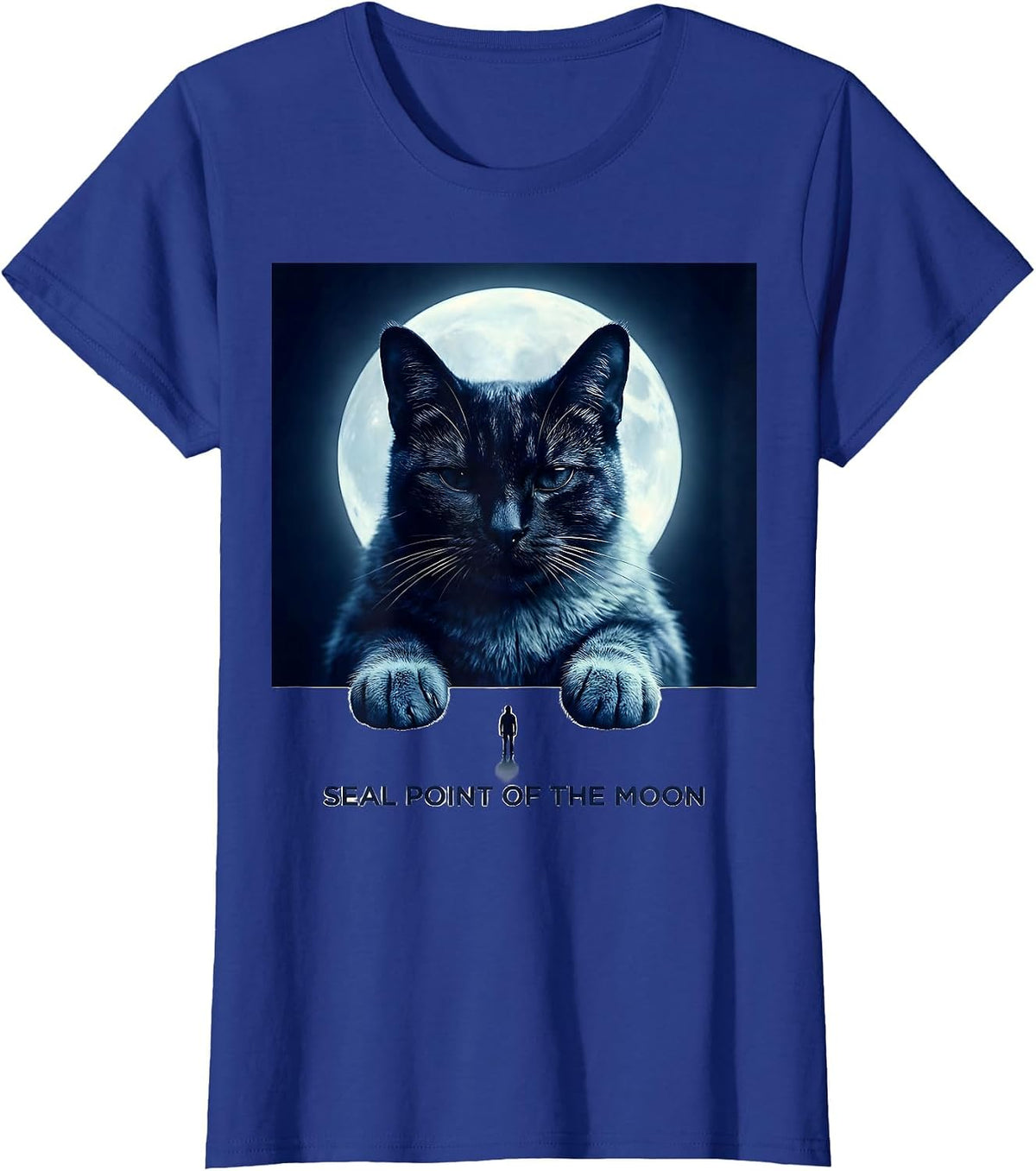 Women's Seal Point Of The Moon Funny Siamese Cat Lover Retro Design T-Shirt - Royal Blue