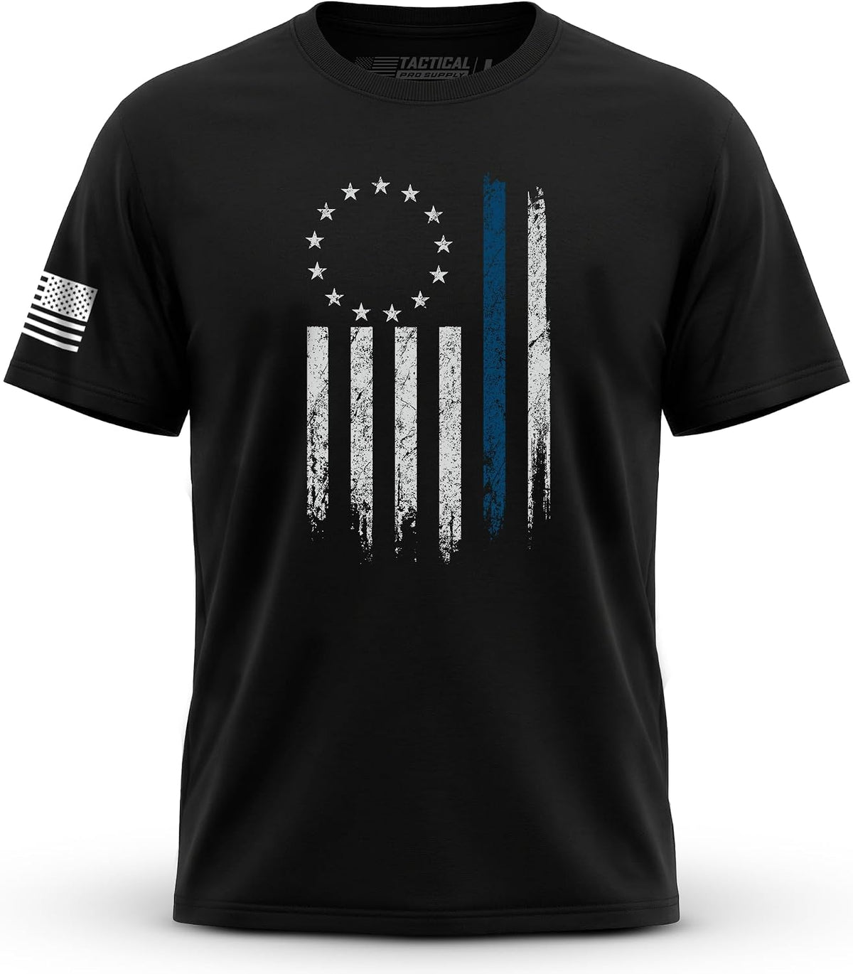 Blue Line Men’s Short Sleeve Cotton Patriotic T-Shirt Made in USA - Betsy Ross Blue Line
