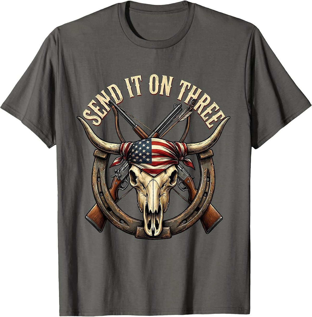 Men's Send It On Three Hunting Graphic Design T-Shirt - Asphalt Grey