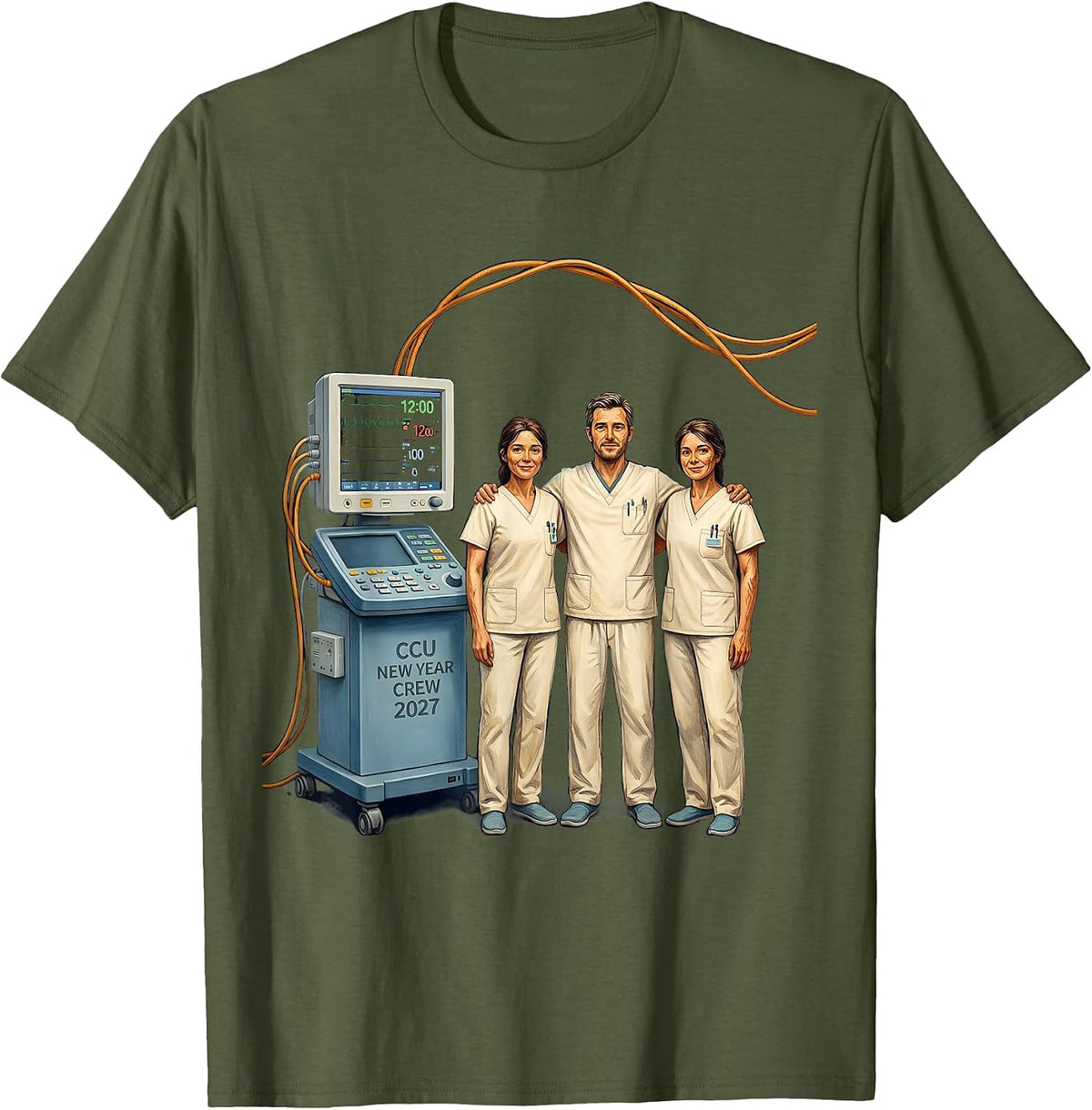 Men's CCU New Year Crew 2027 Storybook Nurse Crew ICU ER NICU New T-Shirt - Olive Green