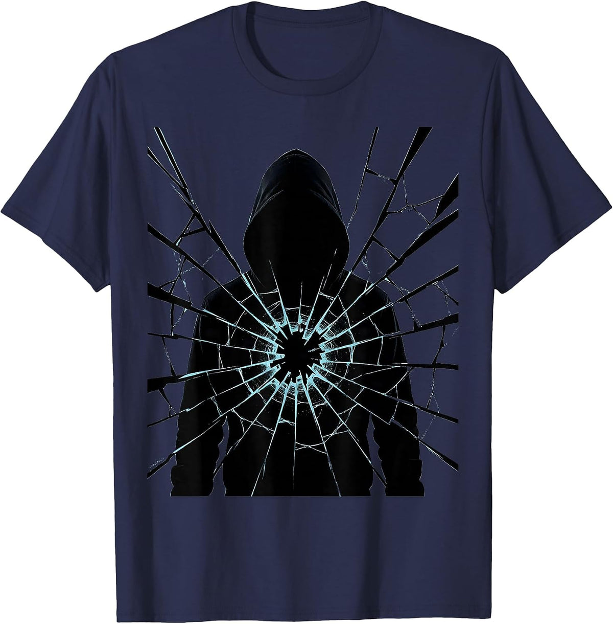 Men's Hooded Hacker Cracked Digital Screen Graphic T-Shirt - Navy Blue