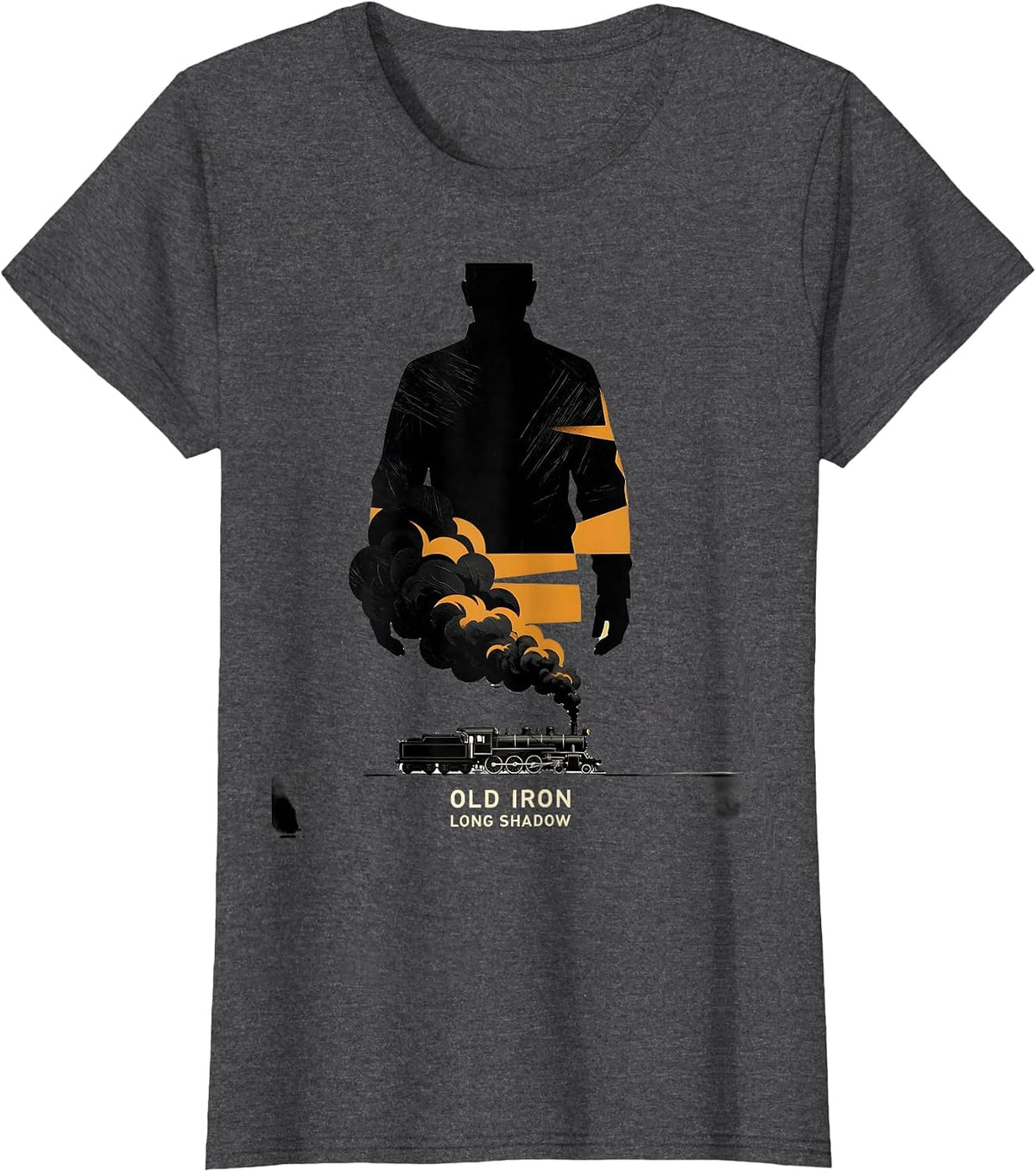 Women's Old Iron Long Shadow Vintage Steam Locomotive Train T-Shirt - Dark Heather Grey