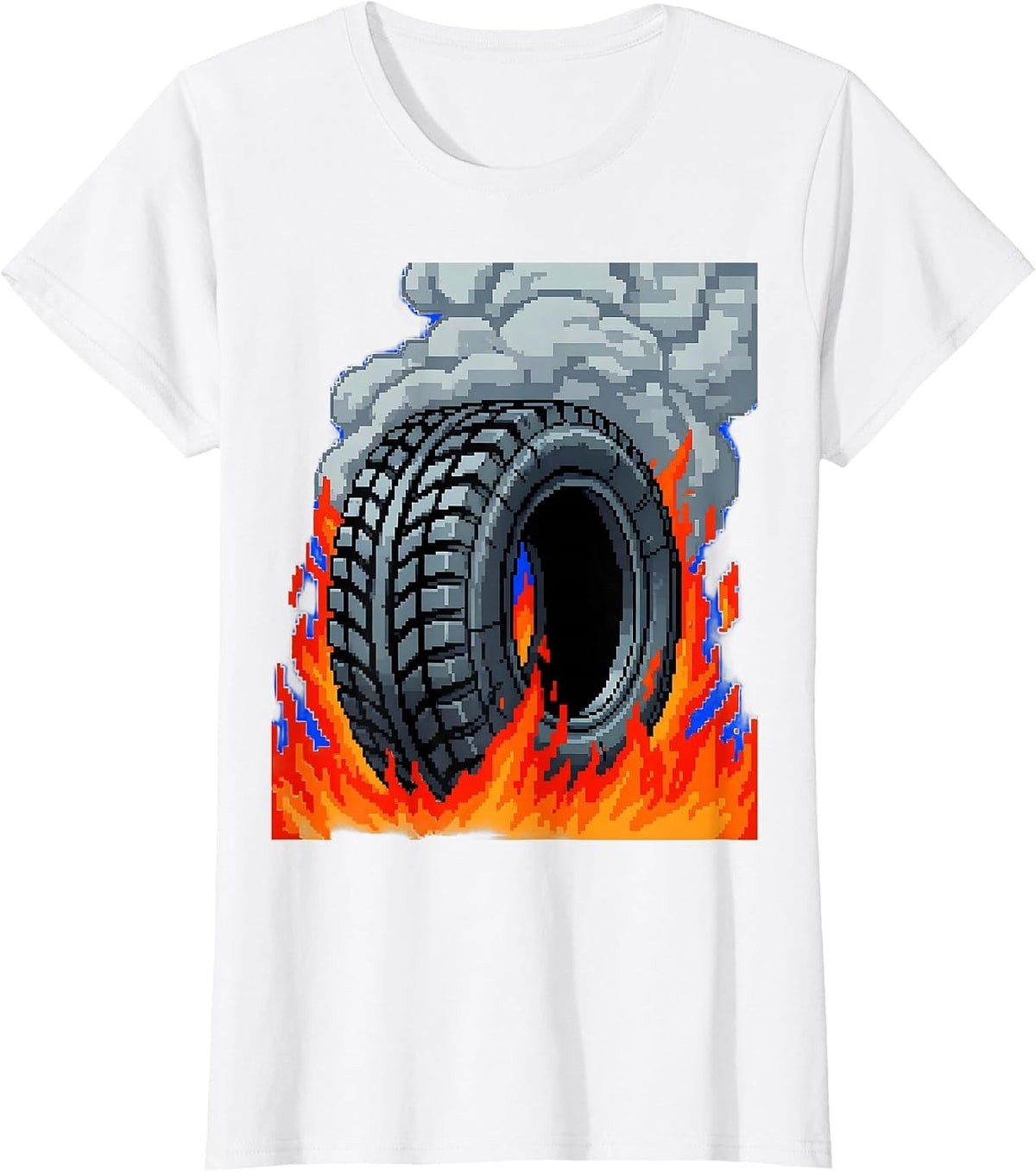 Women's Burning Rubber Tire Smoke Cloud Racing Graphic T-Shirt - White