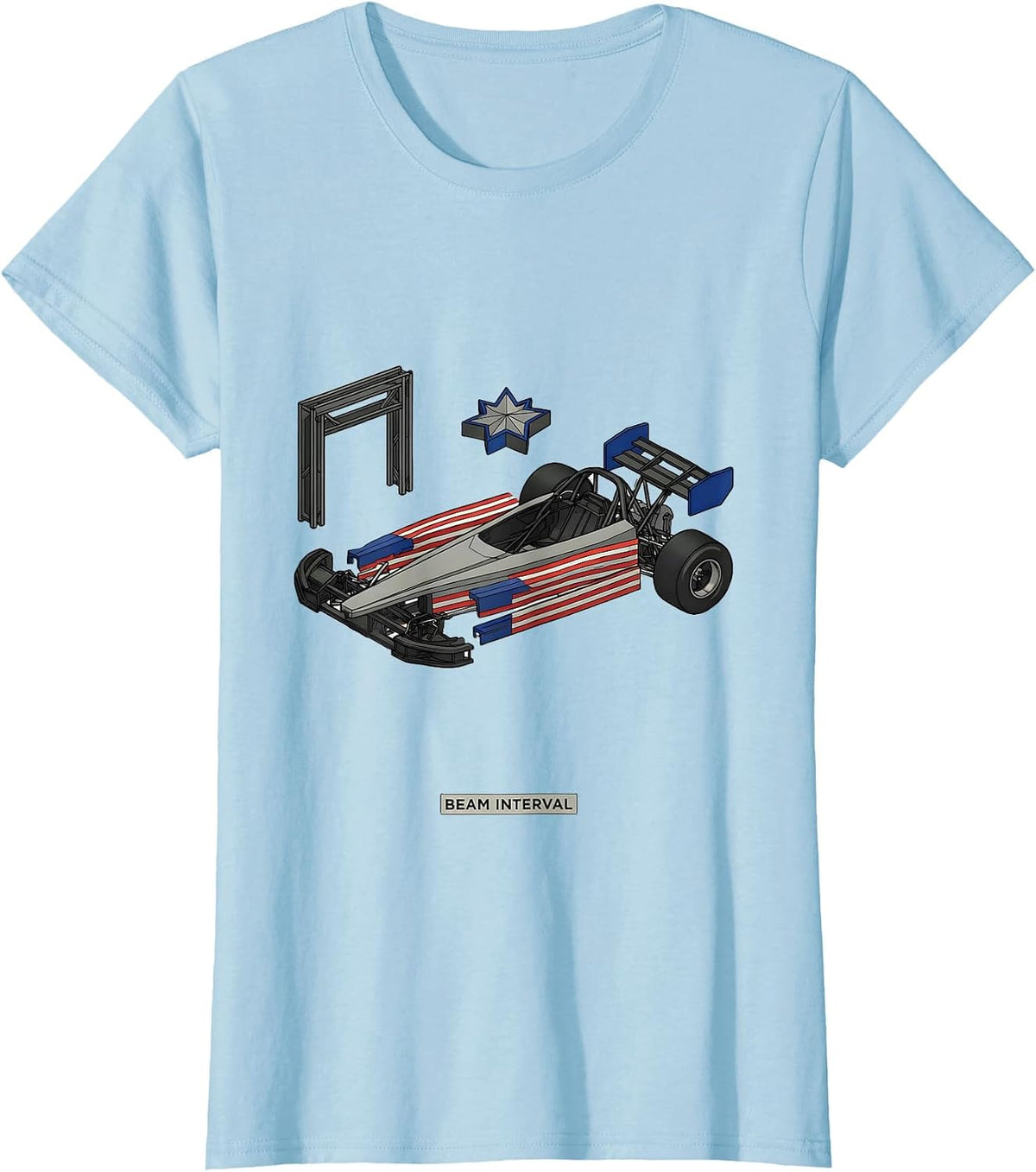 Beam Interval Exploded RC Dragster American Flag Racing T-Shirt - Baby Blue