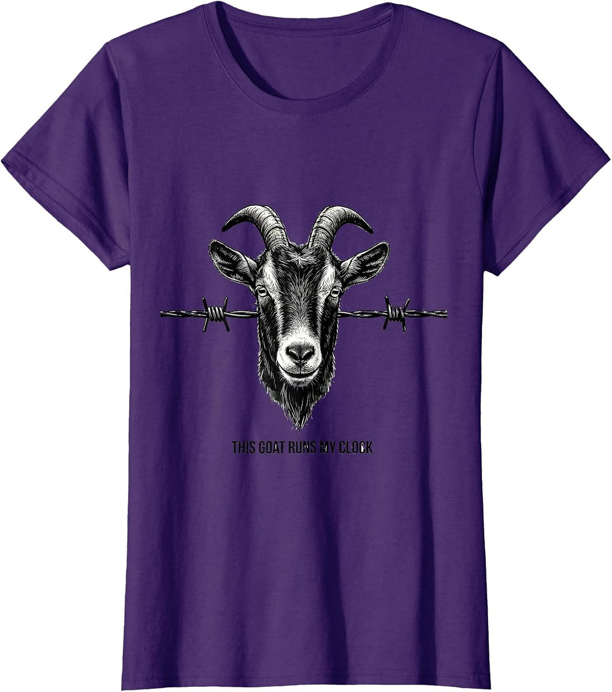 Women's This Goat Runs My Clock Rustic Western Animal Lover Humor T-Shirt - Purple