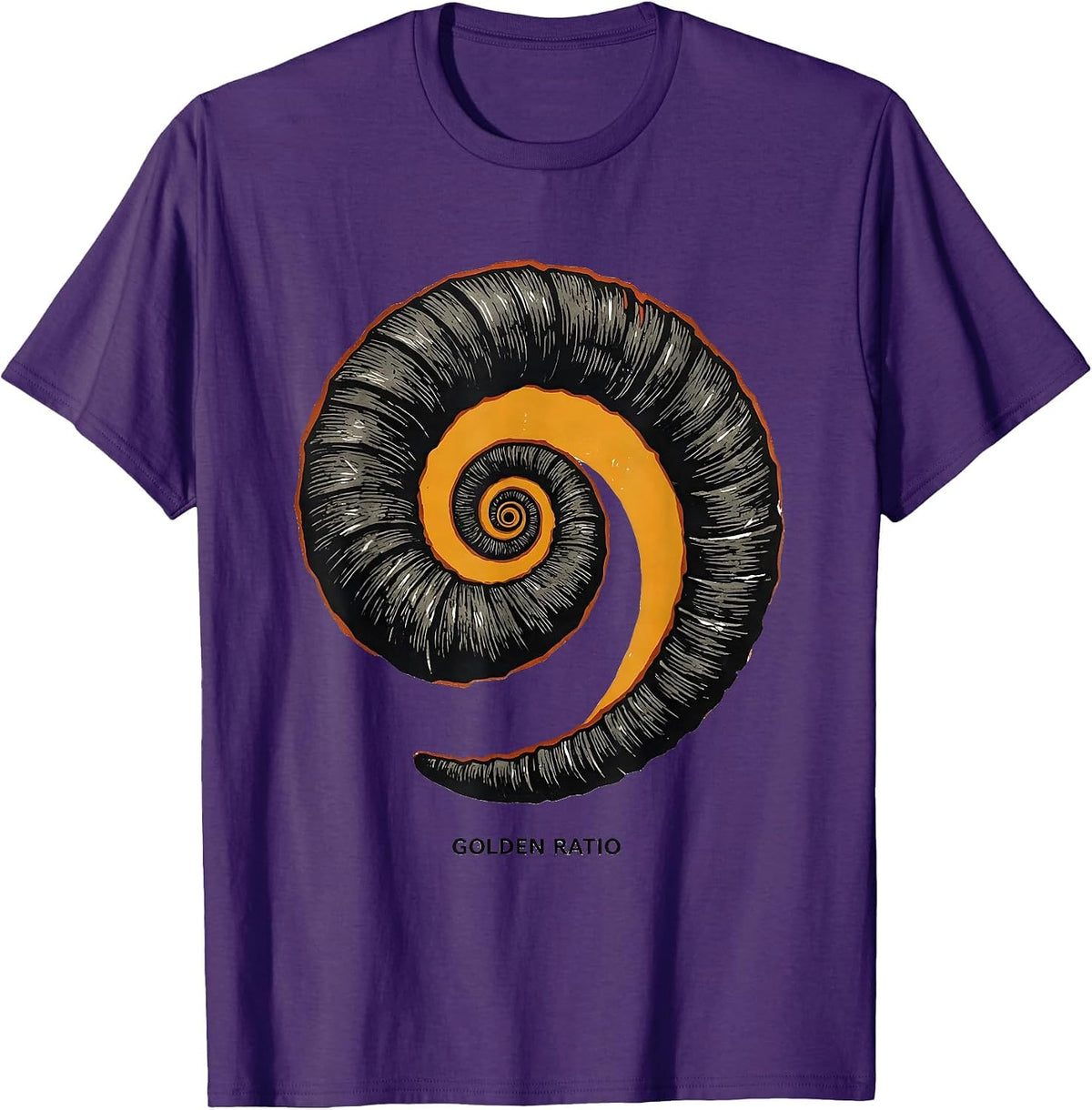 Golden Ratio Linocut Math Enthusiast Sacred Geometry Spiral T-Shirt - Purple