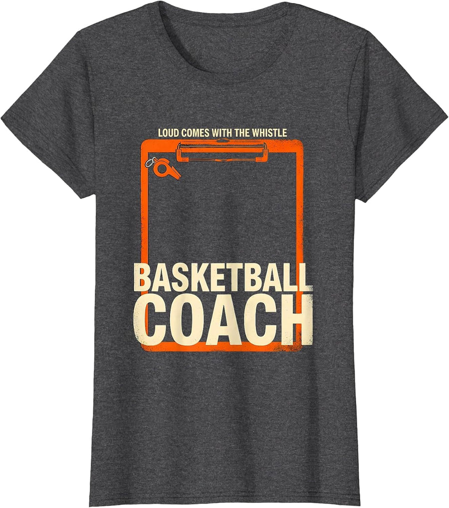 Women's Loud Comes With The Whistle Basketball Coach Humor T-Shirt - Dark Heather Grey