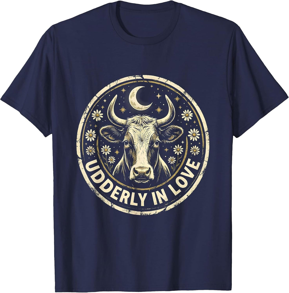 Udderly In Love Cute Cow Design T-Shirt - Navy Blue