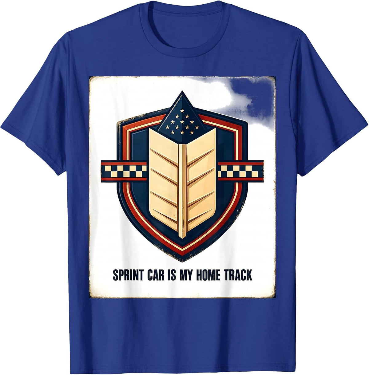 Men's Sprint Car Is My Home Track Patriotic Checkered Flag Racing T-Shirt - Royal Blue
