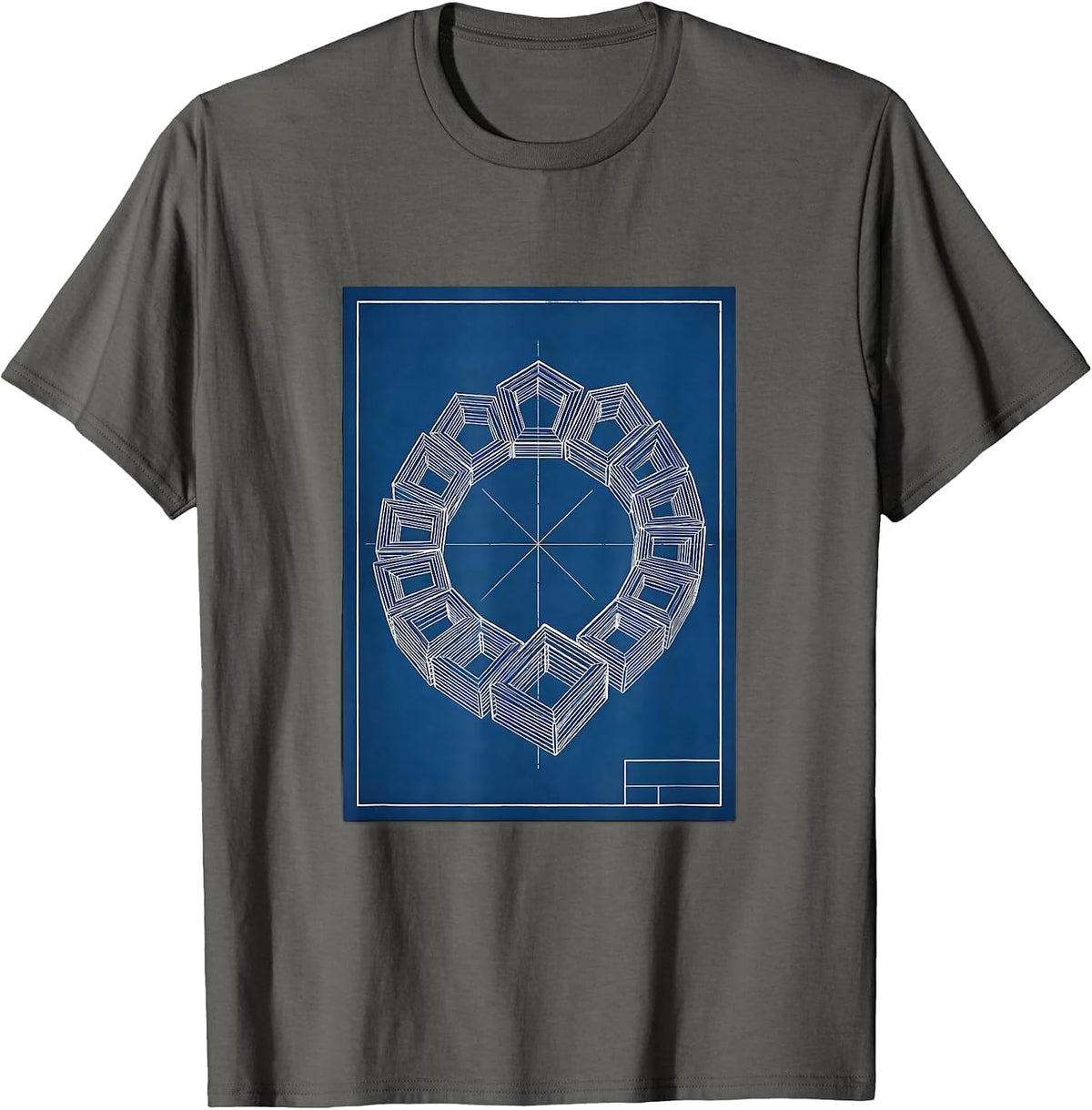 Men's Blueprint Fibonacci Spiral Sacred Geometry Math Enthusiast T-Shirt - Asphalt Grey