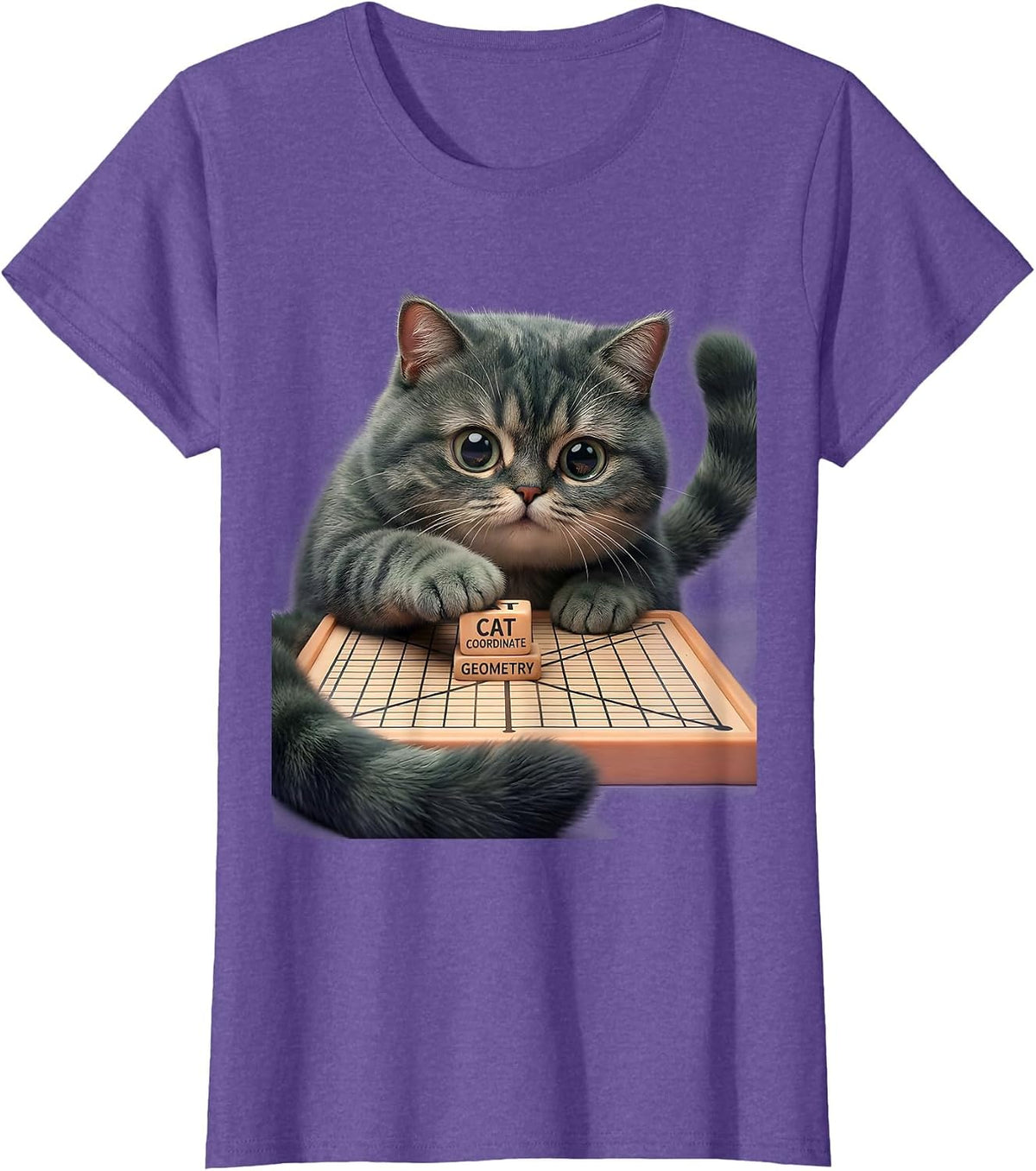 Women's Cat Coordinate Geometry Cute Kawaii Math Cat Lover Gift T-Shirt - Purple Heather