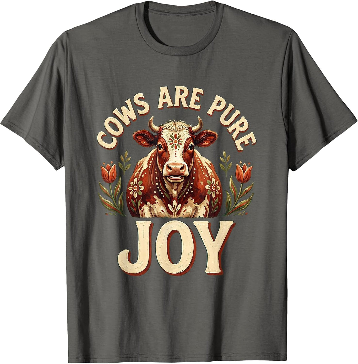 Cows Are Pure Joy Cute Cow Lover Design T-Shirt - Asphalt Grey