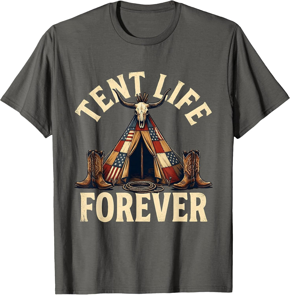 Tent Life Forever Camping Outdoor Adventure Design T-Shirt - Asphalt Grey