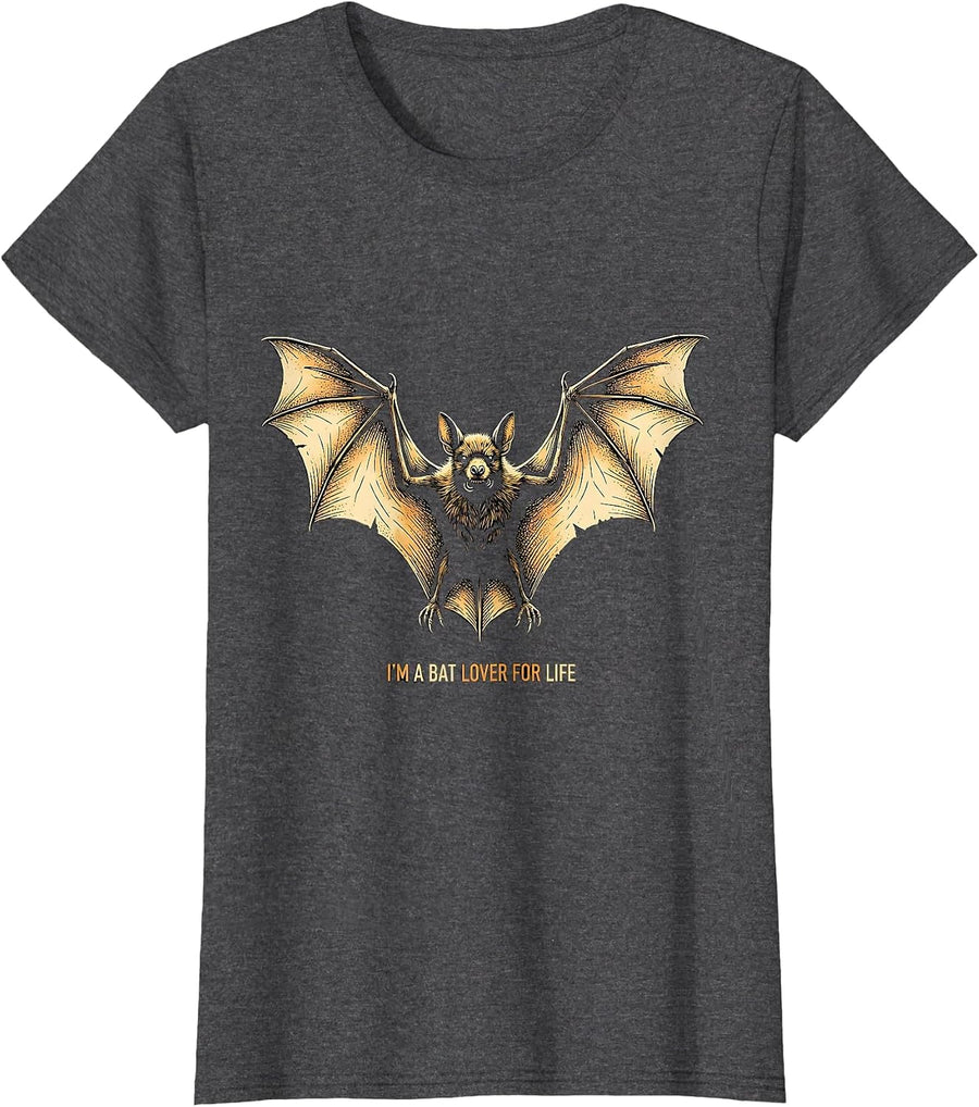 Women's I'm A Bat Lover For Life Funny Bat Wildlife Conservation T-Shirt - Dark Heather Grey