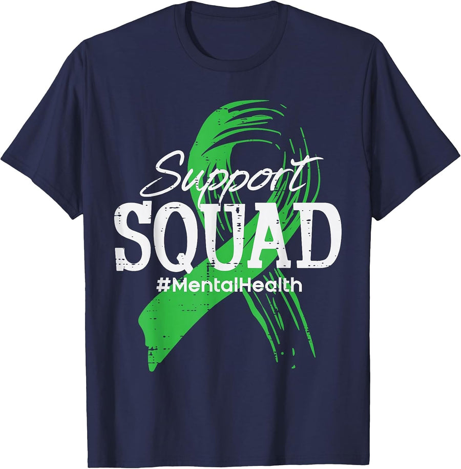 Mental Health Support Squad Ribbon Awareness Men Women Kids T-Shirt - Navy Blue