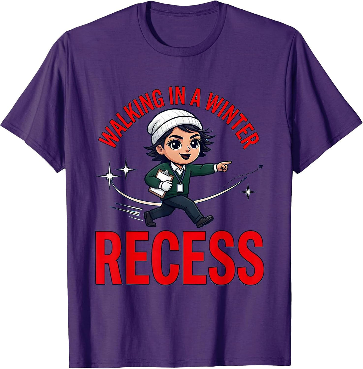 Walking in a Winter Recess Funny School Staff Christmas T-Shirt - Purple