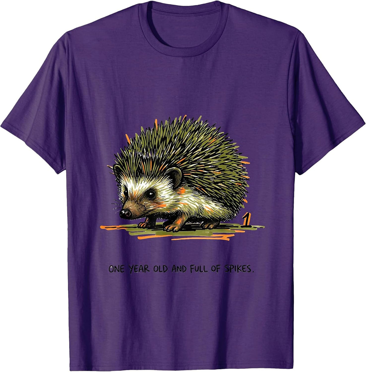 One Year Old And Full Of Spikes Playful Hedgehog First T-Shirt - Purple